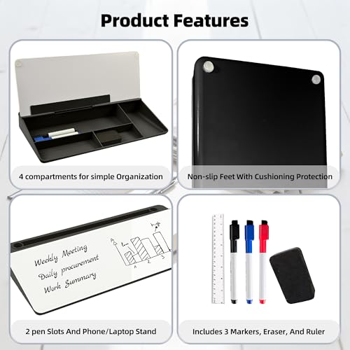 Desktop Whiteboard, Glass Dry Erase Board, Desk Board Buddy,Computer Keyboard Stand,Desk Whiteboard Organizer for Home,Office,School Supplies(Black) - color: Black