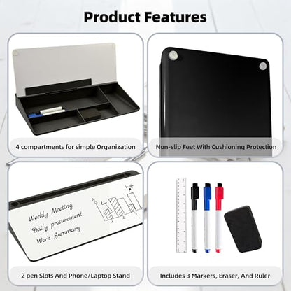 Desktop Whiteboard, Glass Dry Erase Board, Desk Board Buddy,Computer Keyboard Stand,Desk Whiteboard Organizer for Home,Office,School Supplies(Black) - color: Black