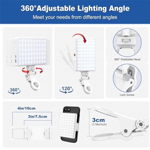 Selfie Light, Phone Light with Front & Back Clip, 60 LED Portable Light with 3 Modes, 5000mAh Rechargeable Video Light for Phone, iPhone, IPad, Laptop, TikTok, Makeup, Lighting Monolights(White) - color: White