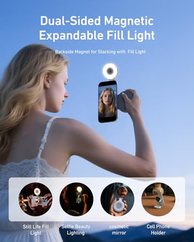 TELESIN Fun Shot Magnetic Phone Camera Grip + C03 Magnetic Selfie Light (Silver) Bundle Kit Compatible with iPhone Magsafe & Android, Creator Kit for Selfies/Photography/TikTok/Zoom Calls/Video - color: White + Silver