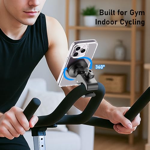 Magnetic Phone Holder Clamp Mount - 20 x N52 Strong Magnet Universal Mount | For Gym, Spin Bikes (Fits Peloton), Treadmills, Strollers, Golf Cart, Shopping Cart - Compatible with MagSafe iPhone 12 to 17