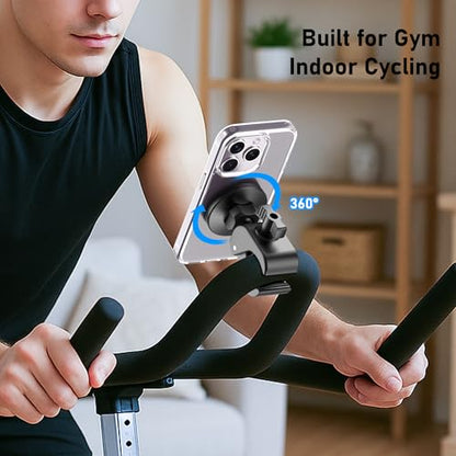 Magnetic Phone Holder Clamp Mount - 20 x N52 Strong Magnet Universal Mount | For Gym, Spin Bikes (Fits Peloton), Treadmills, Strollers, Golf Cart, Shopping Cart - Compatible with MagSafe iPhone 12 to 17