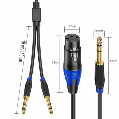 6.35mm Dual TRS to XLR Female Cable for Microphone, Mixer, Amplifier, 11.8inch, Dual1/4 TRS Male to XLR Audio Cable, Y Splitter Patch Cord, 3-PinXLR to Dual 1/4 Converter Adapter Cable - style: 1PACK-11.8inch-Female