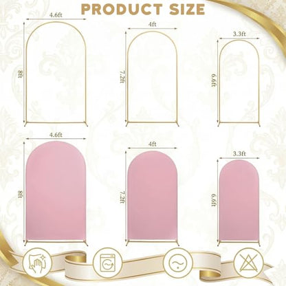 Toolterritary Set of 3 Metal Arch Backdrop Stand with Cover Set, (8FT,7.2FT, 6.6FT Wedding Arch and Cover Set), Backdrop Arch for Party, Baby Shower, Birthday, and Graduation Ceremony - color: Pink, size: 8ft+7.2ft+6.6ft