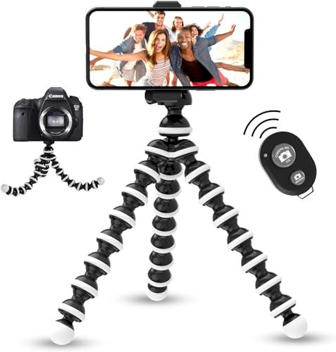 Acuvar 10" Octopus Flexible Tripod for iPhone Android and Camera with Screw Quick Release Plate, Universal Phone Tripod, Mount Wireless Camera Remote Shutter Live Streaming Content Creator Essentials - style: Tripod + Phone Holder + Remote