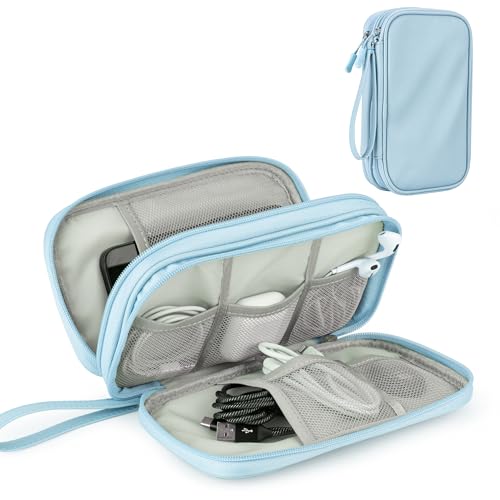 Travel essentials Electronic Cable Organizer Pouch Accessories Carry Case Portable Waterproof Double Layers multifunctional Storage Bag for Cord, Charger, Phone, Earphone, Cyan - color: Cyan