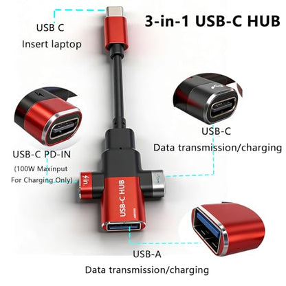 Small USB C HUB 3-in-1 USB Adapter for Laptop Network Real-Time Streaming Media Suitable for Carrying on Business Trips/Travels. - color: 2pack Red