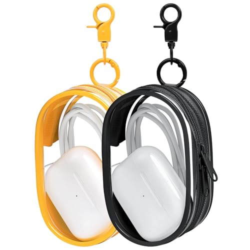 Linsaner 2 Pack Storage Bag for Organizing Data Cables, Earphone, Chargers, Keys, Change, Blind Box Doll Transparent Display Bag, Portable Multi-Function Storage (Black + Yellow) - color: A5-Black+Yellow
