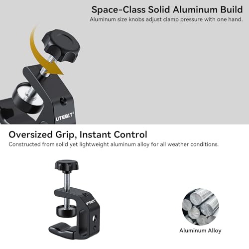 UTEBIT 0.36"-1.2" Universal Aluminum C-Desk Clamp, Black | Adjustable Support Clamp with 1/4" and 3/8" Thread for Desktop Mount Holder Flash Desks Carts Benches Worktables - size: 0.36-1.2 inch