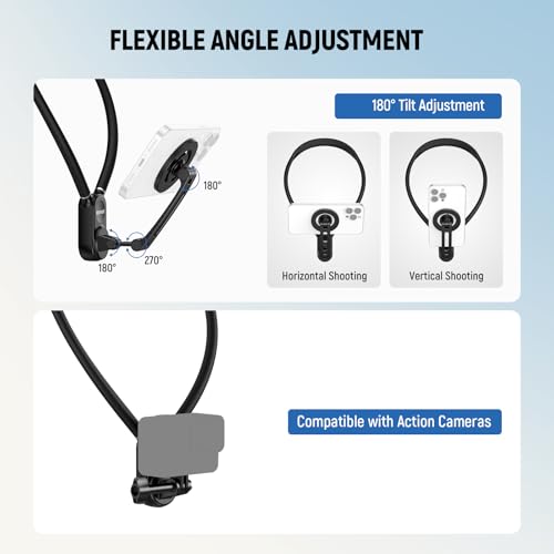 NEEWER Magnetic Neck Holder for Action Camera & Phone, Hands Free Neck Mount with Chest Strap Compatible with GoPro DJI Insta360 iPhone, Phone Holder for POV Vlog Video Recording, GP26 - style: GP26