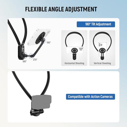 NEEWER Magnetic Neck Holder for Action Camera & Phone, Hands Free Neck Mount with Chest Strap Compatible with GoPro DJI Insta360 iPhone, Phone Holder for POV Vlog Video Recording, GP26 - style: GP26