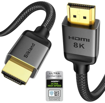 Silkland Certified HDMI 2.1 Cable, [4K@240Hz 144Hz 120Hz, 8K@60Hz] 1440P Ultra High Speed HDMI Cable 48Gbps (Upgrade Braided), HDR10+, eARC, HDCP 2.3, Compatible for Xbox/PS5/PS4/Roku TV - color: Grey, size: 5 Feet, style: 1-Pack