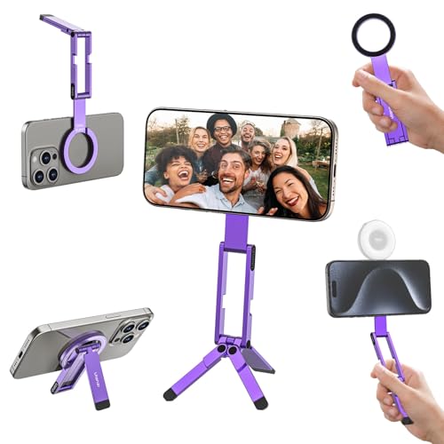 ULANZI MA60 Magnetic Phone Tripod Stand for iPhone 17 16 15 14 13 12 - Ultra Thin 0.8cm Foldable Aluminum Mini Tripod, Strong N52 Magnet Quick Mount, Pocket Cell Phone Stand, Purple - color: Purple
