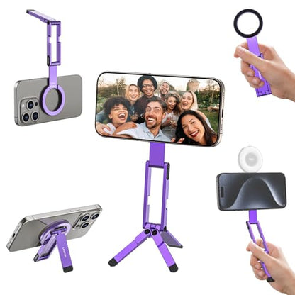 ULANZI MA60 Magnetic Phone Tripod Stand for iPhone 17 16 15 14 13 12 - Ultra Thin 0.8cm Foldable Aluminum Mini Tripod, Strong N52 Magnet Quick Mount, Pocket Cell Phone Stand, Purple - color: Purple