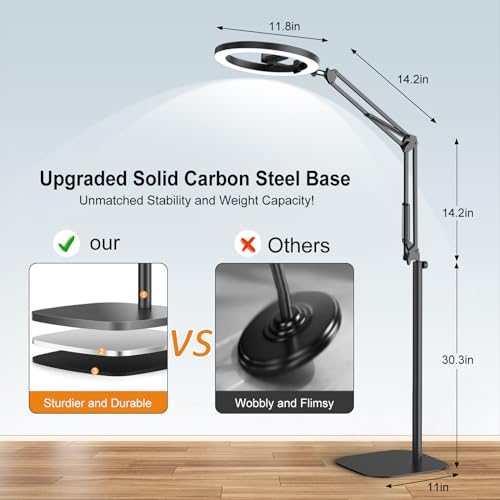 Latest Ring Light with Stand Tripod for iPhone, Overhead Phone Camera Mount with Light and Phone Holder Stand for Recording, 10” Selfie Light for Video,Streaming,Photography, Tiktok, YouTube - size: 70.8" tall - Clip-On Phone Holder