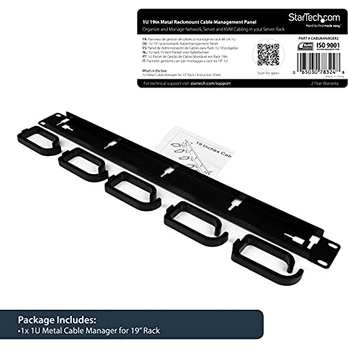 StarTech 1U 19in Rack Cable Management Panel, D-Ring, Metal (CABLMANAGER2) - style: 1U Multi-Direction Rotating
