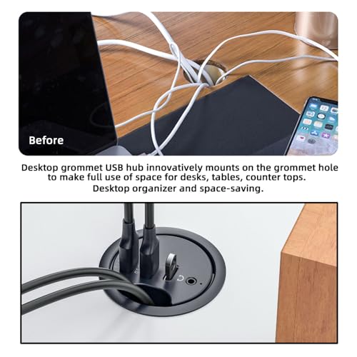 Cablecc 2 Port USB 3.0 Hub SD TF USB-C USB Splitter 60mm Desk Grommet Dock Station Micro-SD Card Reader for Desktop PC(USB3.0+USB-C+SD/TF) - style: 2USB3.0+SDTF+USBC