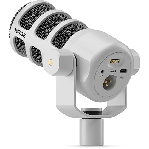 Rode PodMic USB White Dynamic Broadcast Microphone with Rode SC27 Black USB-C to USB-C Cable and StreamEye Adjustable Boom Arm