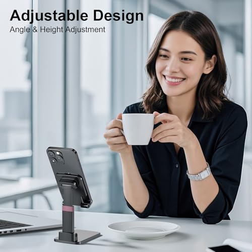 Cell Phone Stand Cute Mobile Holder For iPhone Desk Office Accessories | for thick cases; Under 12" Tablets, e-readers; Folds flat; Anti-slip; Weighted base - color: 09-Black&White