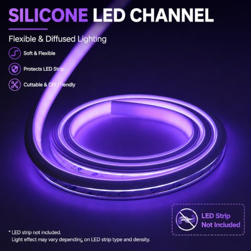 Silicone LED Channel 16.4FT, Flexible Neon Tube Light Cover for LED Strips up to 10mm Wide, Milky White LED Strip Diffuser Channel, DIY Spotless Light Cover for Cabinet Lighting, No Strip Included