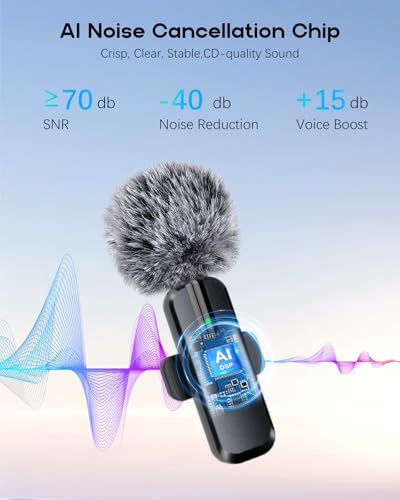 Wireless Mini Microphone for iPhone, Android, iPad, 2-Pack | Noise Reduction, Clear Voice, USB-C, for Video Recording, TikTok, Podcast, Content Creation