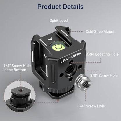 Triple Cold Shoe Mounts Adapter, 3/8'' Screw Hole to 1/4'' Screw Hole, Aluminum Alloy Hot Shoe Extension Bracke for DSLR Camera Flash Light, Monitor, Microphone-Black - color: Black