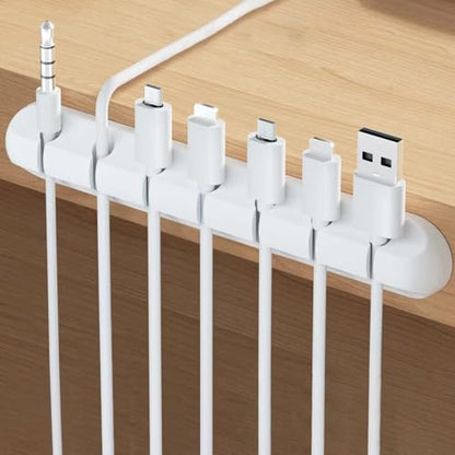 3 Pack Self-Adhesive Cable Management Clips - White Cord Organizers for Desktop, Nightstand & Office, Available in 3/5/7-Slot Sizes