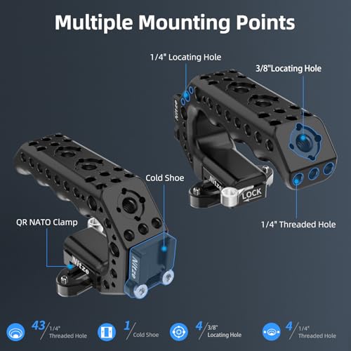 Nitze Quick Release NATO Handle with NATO Rail and Cold Shoe Adapter, Mini Ergonomic Camera Top Handle for Camera Rigs (Lil Stinger Series) - PA28M-AK