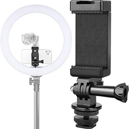 Anwenk Phone Holder Hot Shoe Mount Adapter with Cold Shoe Mount for Microphone/ Flash Light Compatible with Gopro Hero DJI Osmo Action Camera Smartphone, Attach on DSLR Camera / Ring Light/ Tripod