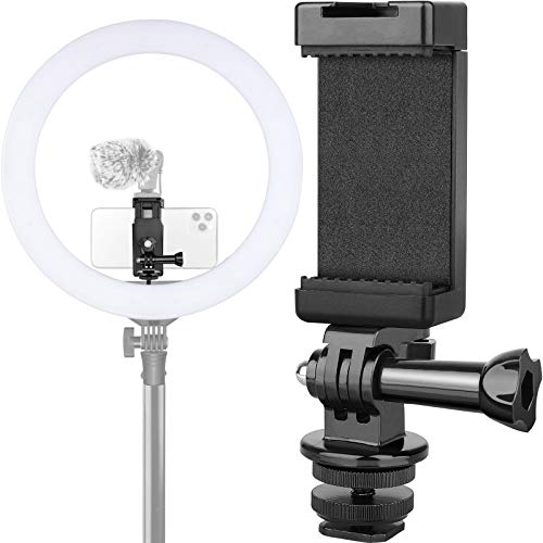 Anwenk Phone Holder Hot Shoe Mount Adapter with Cold Shoe Mount for Microphone/ Flash Light Compatible with Gopro Hero DJI Osmo Action Camera Smartphone, Attach on DSLR Camera / Ring Light/ Tripod