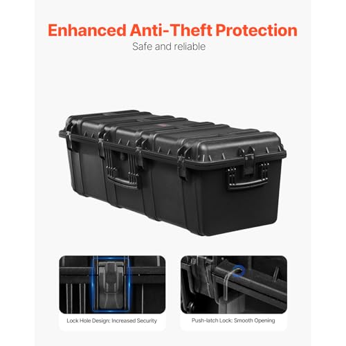 VEVOR Weatherproof Hard Case, Heavy Duty Protective Dry Box Case with Pre-Cut Foam Retractable Pull Handles for Travel, Hunt, Military, Tactical, IP67 Waterproof, for Cameras(44.09 * 15.94 * 13.46) - size: 112x41x34 cm