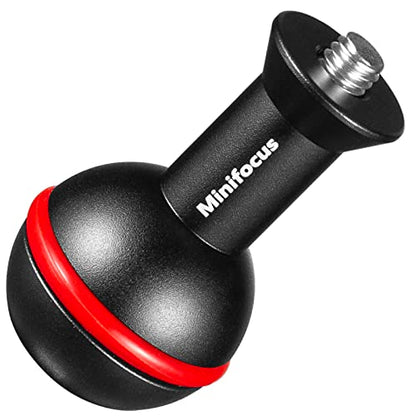 MINIFOCUS 1" Ball Adapter with M6 & 1/4" Threaded Stud, Aluminum Alloy Fixed Ballhead Mount Adapter for Action Camera & Camcorder Compatible Underwater Tray Bracket Flashlight System