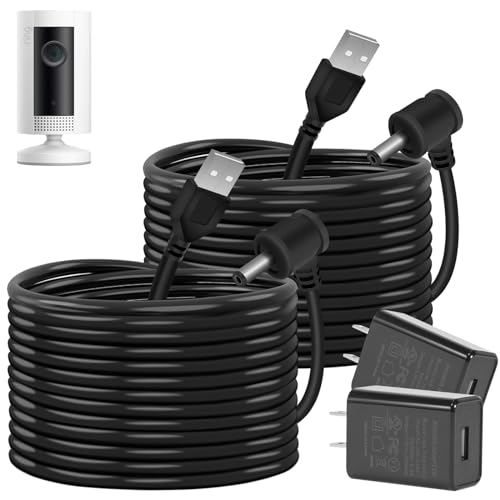 Charge Cords 30ft for Ring Weatherproof Indoor Outdoor Charging Cable with Quick 2Amp Power Adapter for Ring Stick Up Cam Battery 3rd Gen/2nd Gen & Spotlight Cam Battery (Black,2 Pack) - color: Black-For Ring, size: 2 Pack(30FT)