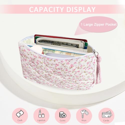 Cotton Quilted Floral Coin Purse Digital Camera Pouch with Cute Prints Zipper for Women Girls (PINK DISTY) - color: PINK DISTY
