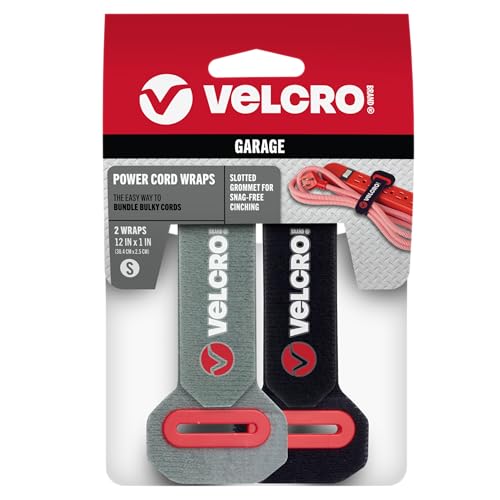 VELCRO Brand Power Cord Wraps | Heavy Duty Straps for Extension Cords, Ropes, Cables | Reinforced Slotted Grommet for Strong Snag Free Cinching | 12 Inch, 2Pk, Black and Gray - size: 12 Inch (2Pk)