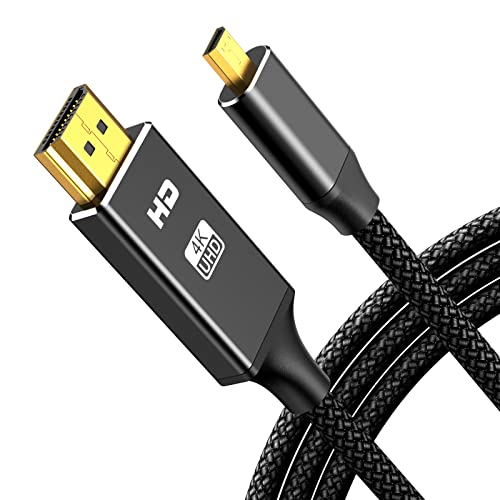 4K Micro HDMI to HDMI Male Cable Adapter, 4K@60Hz HDR Nylon Braid Cord for GoPro Hero, Zfc, RPi, A6000, A6300, Camera, Video Capture Card, Black 6FT - color: Black, size: 6ft