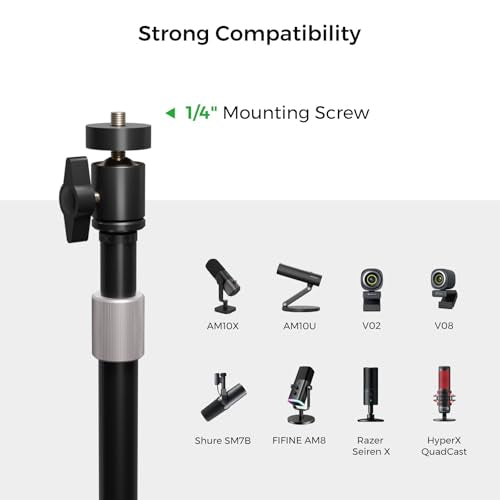 NearStream Webcam Stand for Desk with Round Weighted Base, Aluminum Desktop Stand with 360° Ballhead,10.2-17’’ Adjustable Height, Mount for Webcam/Mic/Light with 1/4" Thread, Max Load 3LB (AW-CZS-01)