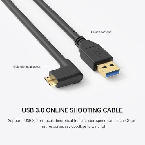 16ft 5Gbps USB A to Micro B Cable for Photo/Video Shooting, Hard Drive USB Cable, 3.0 Micro B to USB-A Compatible with Canon EOS 1DX2/ 5D4/ 5DS/ 5DSR/ 7D2 Nikon D850/ D810/ D800D5/ D500 - color: Micro-B