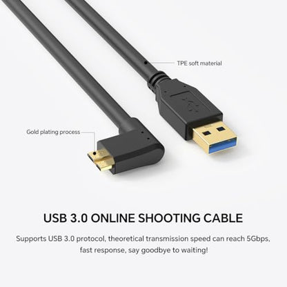 16ft 5Gbps USB A to Micro B Cable for Photo/Video Shooting, Hard Drive USB Cable, 3.0 Micro B to USB-A Compatible with Canon EOS 1DX2/ 5D4/ 5DS/ 5DSR/ 7D2 Nikon D850/ D810/ D800D5/ D500 - color: Micro-B