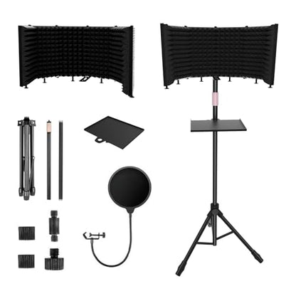 Microphone Isolation Shield – Foldable & Adjustable Soundproof Panel for Recording, Podcasting, Vocal Booth, Studio & Home Use (Six-sided high stand) - size: Six-sided high stand