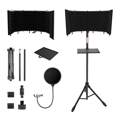 Microphone Isolation Shield – Foldable & Adjustable Soundproof Panel for Recording, Podcasting, Vocal Booth, Studio & Home Use (Six-sided high stand) - size: Six-sided high stand