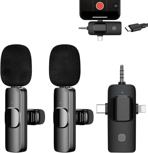Wireless Lavalier Microphone for iPhone/iPad/Android Phone/Laptop,Plug-Play Lapel Clip-On Mic with Noise Reduction for Video Podcast Vlog Recording/Live Steam/Interview/TikTok/YouTube