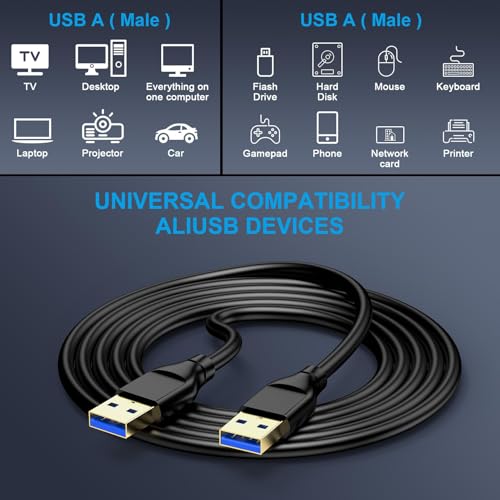 USB A to USB A Cable 3FT,2Pack USB 3.0 Male to Male Double End USB Cord High Speed Data Transfer Cable for External Hard Drive,DVD Player,Laptop Cooling Pad,Camera,Monitor,Sound Bar,Hub,KVM,Set Up Box - size: 3FT