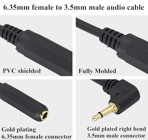 Right Angle Gold Plated 1/4 Mono to 1/8 Cable 90 Degree TS 3.5mm Mono Audio 1/8 inch Male to 6.35mm 1/4 inch Female Jack Converter Cable for Amplifier, Speaker, Guitar(30CM/1Pack) - color: 90 Degree 30CM/1Pack