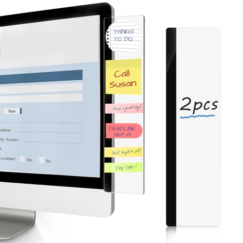 DOLLAR BOSS 2 Pcs 11" x 3.1" Transparent Acrylic Monitor Memo Board | Monitor Side Panel, Computer Screen Note Holder, Office Desk Accessories, Message Board for Sticky Notes, Fits PC & Laptop - size: 11''x3.1''-2pcs