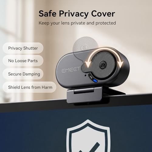 EMEET C100 2K Webcam for PC, Built-in Mic, Rotating Privacy Cover, Portable Metal Clip, Computer Camera for Home Office, Meetings, Learning, Streaming, External Webcam for Desktop, Laptop, PC USB-A - style: Crisp 2K w/ Portable Metal Clip
