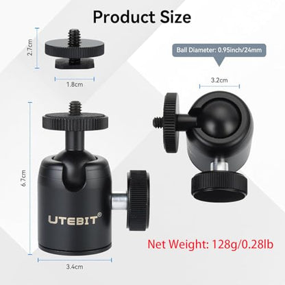 UTEBIT Mini Ball Head, 24mm Ball Head | 1/4" Hot Shoe, 360° Rotatable, Camera Mount Adapter - style: 24mm Ball Head