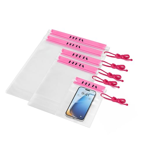 HEETA 5-Pack Clear Waterproof Dry Bag Pouch, Water Tight Cases Dry Bags Document Holder for Camera Mobile Phone Maps, Kayaking Boating - color: Pink
