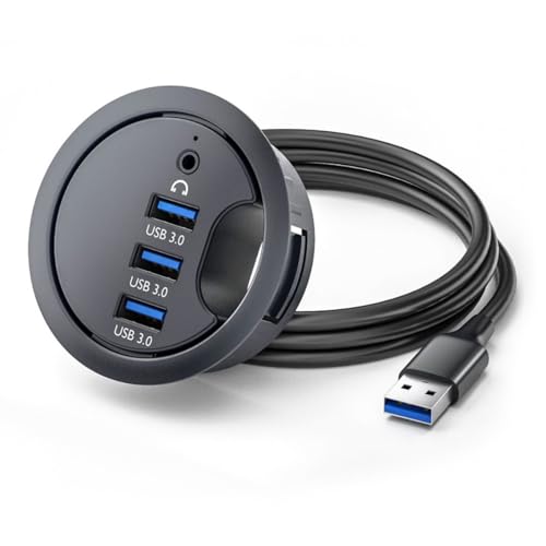 CY USB 3.0 Hub Sound Card AUX 3 Port USB 60mm Desk Grommet Splitter Dock Station Headphone Mic Audio Interface for Desktop PC - style: 3USB+AUX