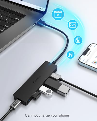 Aceele 4-Port USB 3.0 Hub, Ultra-Slim USB Hub with USB-C Powered Port[Charging/Monitor Not Supported], USB Port for MacBook, Mac Pro, iMac, Mac mini, XPS, PC, Laptop, Flash Drive, Mobile HDD - style: 0.5ft (4A)